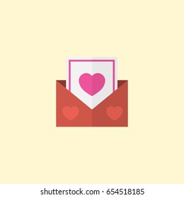 Flat Postcard Element. Vector Illustration Of Flat Envelope Isolated On Clean Background. Can Be Used As Postcard, Envelope And Heart Symbols.