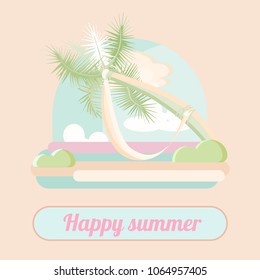 flat postcard happy summer beach palm and hammock