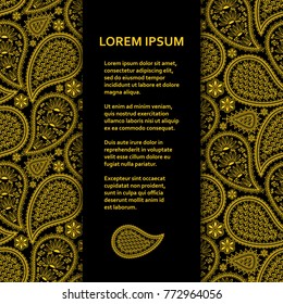Flat poster or banner template with beautiful ornamental paisley. Vector illustration.
