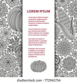 Flat poster or banner template with beautiful ornaments. Vector illustration.