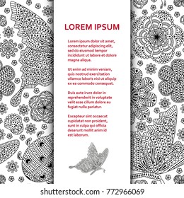 Flat poster or banner template with beautiful ornaments. Vector illustration.