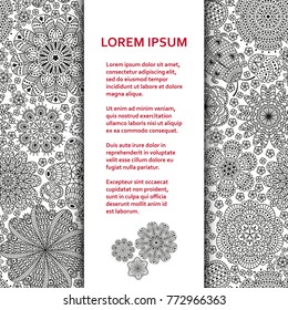 Flat poster or banner template with beautiful ornaments. Vector illustration.