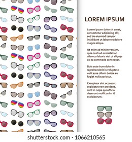 Flat poster or banner template with eyeglasses. Vector illustration.