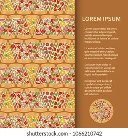 Flat poster or banner template with pizza pieces. Vector illustration.