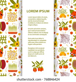 Flat poster or banner template with superfood icons. Vector illustration.