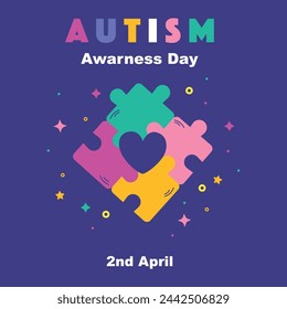 Flat poster template for world autism awareness day. Autism day. Help for children. Vector graphics