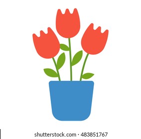 Flat pot with colorful flower