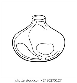 Flache Keramik-Vase lineare grafische Hand gezeichnet. Vase Schwarz Weiß Vektorillustration isoliert. Handgemachte Keramik in Linie Kunst. Vasenfarbe. Für Keramik-Werkstatt, Schule, Modellierton