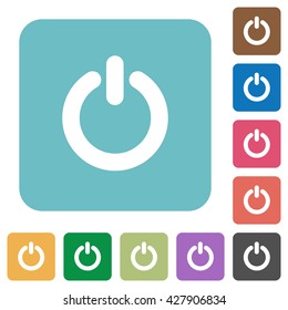 Flat power switch icons on rounded square color backgrounds.