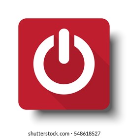 Flat Power web icon on red button with drop shadow