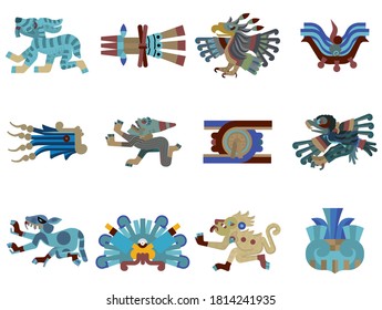 flat pre-columbian aztec glyph icons 2