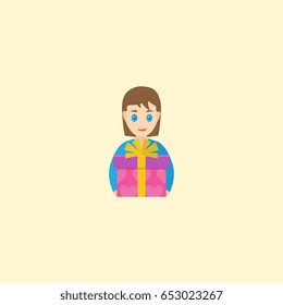 Flat Present Element. Vector Illustration Of Flat Gift To Mom Isolated On Clean Background. Can Be Used As Gift, Present And Mother Symbols.