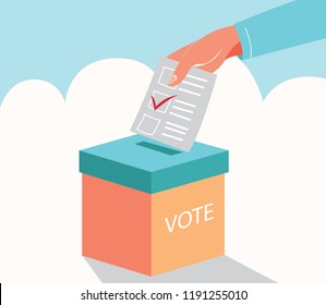 Flat presidential election and democracy political president, governor, or parliament member with election and referendum freedom to hand paper vote with ballot box vector illustration