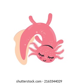 Flat Pretty Pink Axolotl Over White