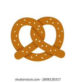 Flat pretzel icon. Baked bread snack vector illustration isolated on white background