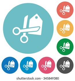 Flat price cut icon set on round color background. 8 color variations included with light teme.