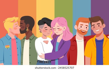 Flat pride month lgbtq community gay lesbian love happy pride day illustration