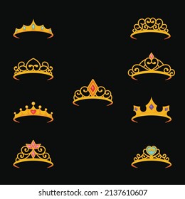 flat princess tiara collection set vector
