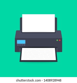 Flat printer icon. printer with paper a4 sheet and printed text document. Vector stock illustration.