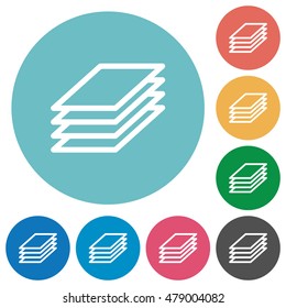 Flat printing papers icon set on round color background.