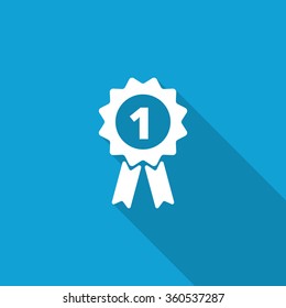 Flat Prize Ribbon Icon With Long Shadow On Blue Backround