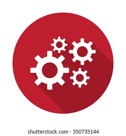 Flat Process Icon With Long Shadow On Red Circle