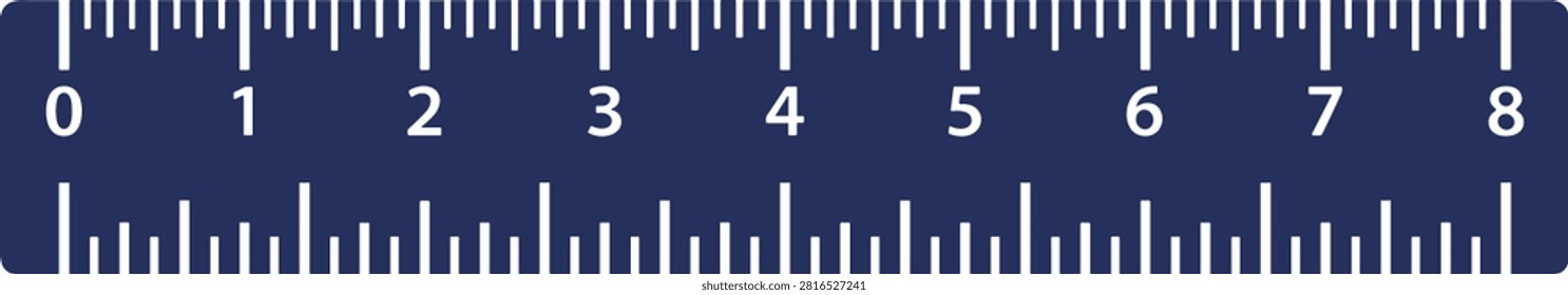 A flat professional measuring ruler icon featuring precise graduation marks and numerical increments, perfect for design projects requiring accurate length measurement and technical drafting elements.