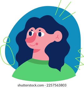 Flat profile picture, profile portrait, cartoon woman head, simple style, user, user picture