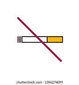 Flat prohibition sign. Do not smoke. A burning cigarette crossed in a circle. Vector illustration.
