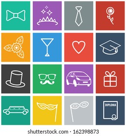 Flat prom icons. Vector set