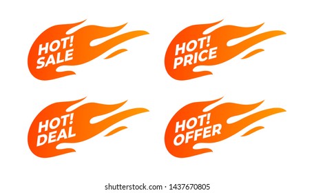 Flat promotion fire banner, price tag, hot sale, offer, price.