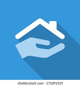 flat protect house icon with shadow. blue colors