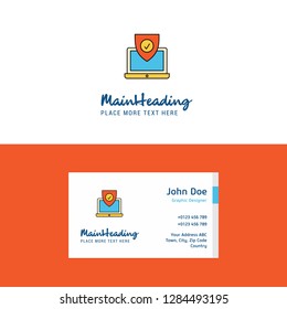 Flat Protected laptop Logo and Visiting Card Template. Busienss Concept Logo Design
