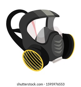 Flat protective facial gas mask respirator with glass and filters isolated on white. Health protect during rooms extermination and disinfection from insects. Vector cartoon illustration