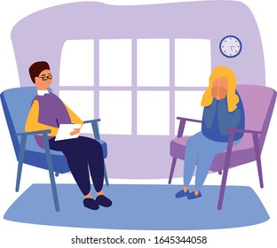 Flat psychologist's office, patient .Individual psychological therapy and consultation with a therapist. A session of psychotherapy. Mental health, healthcare and psychology.Psychiatrist consultation