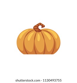 Flat pumpkin icon. Symbol of Thanksgiving, halloween holiday and autumn harvest. Natural organic food nutrition, healthy eating element. Orange gourd, seasonal decoration. Vector illustration