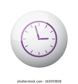 Flat purple Clock icon on 3d sphere