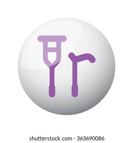 Flat purple Crutch Cane icon on 3d sphere