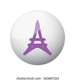 Flat purple Eiffel Tower icon on 3d sphere