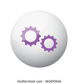 Flat purple Gears icon on 3d sphere