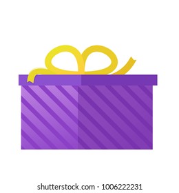 Flat Purple Gift Box Present with Bow icon.Vector illustration for website and promotion banners.