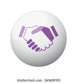 Flat purple Handshake Agreement icon on 3d sphere