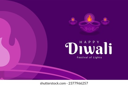 Flat Purple horizontal banner poster template for diwali festival celebration
