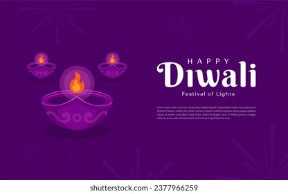 Plantilla de afiches de pancartas horizontales Púrpura Plana para la celebración del festival diwali