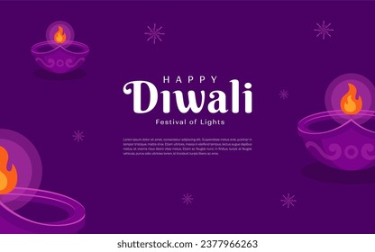 Flat Purple horizontal banner poster template for diwali festival celebration