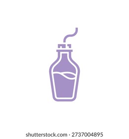 A flat, purple icon showcasing a potion bottle sealed with a cork, suggesting magic.