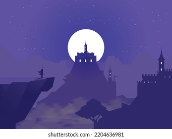 Flat Purple Night Scenery in Medieval Time