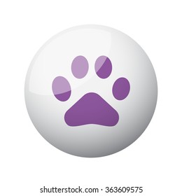 Flat purple Paw Print icon on 3d sphere
