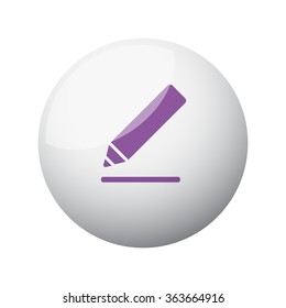 Flat purple Sign Here icon on 3d sphere