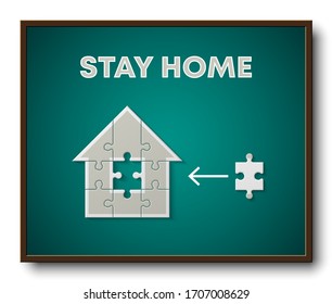 Flat Puzzle house Stay Home presentation. Stay Home puzzles 9 pieces kit banner. Vector Infographic template